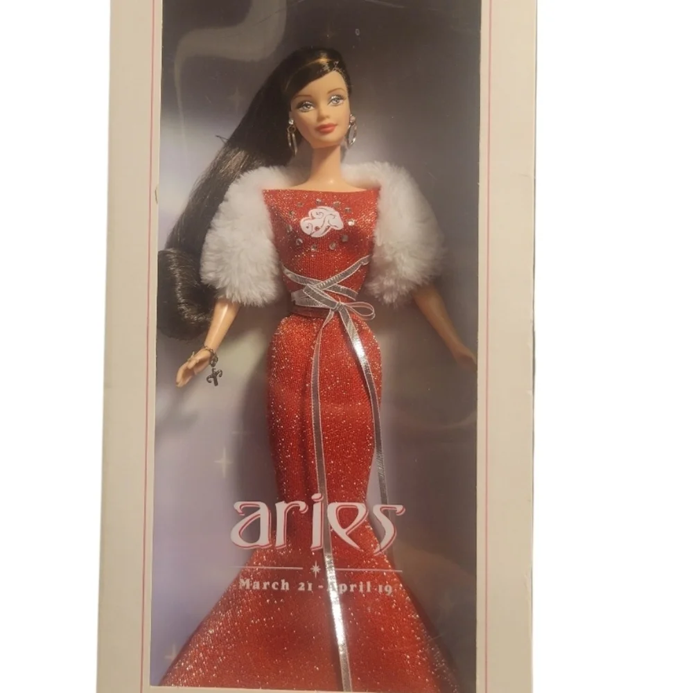 ×NIB Mattel Barbie Doll Aries‎ Zodiac March 21 - April 19 Red Glitter Dress 2004